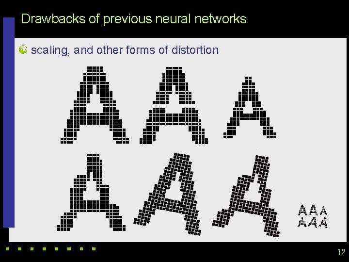 Drawbacks of previous neural networks [ scaling, and other forms of distortion 12 Drawbacks of previous neural networks [ scaling, and other forms of distortion 12
