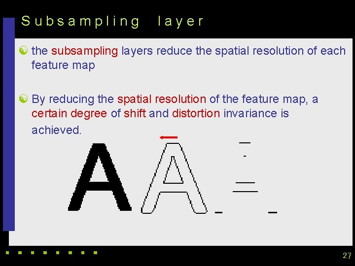 Subsampling layer [ the subsampling layers reduce the spatial resolution of each feature map Subsampling layer [ the subsampling layers reduce the spatial resolution of each feature map