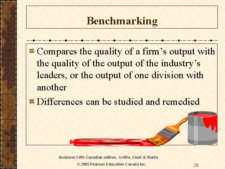 Benchmarking Compares the quality of a firm’s output with the quality of the output