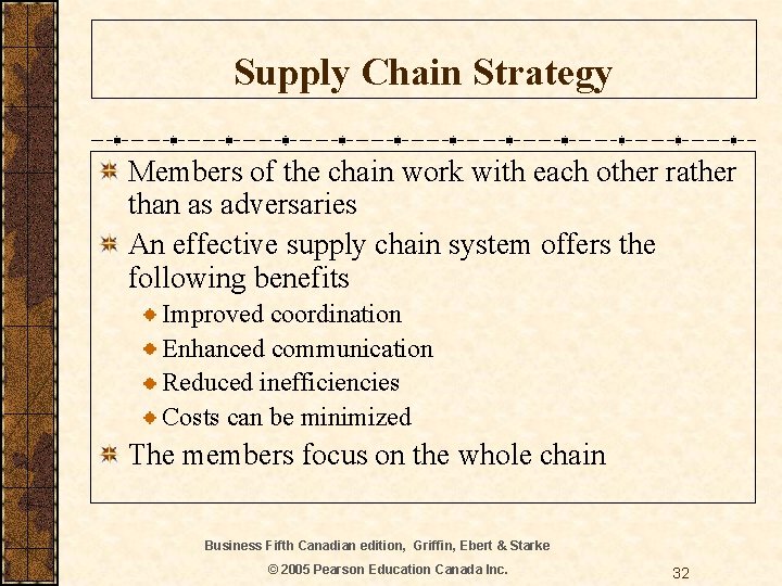 Supply Chain Strategy Members of the chain work with each other rather than as