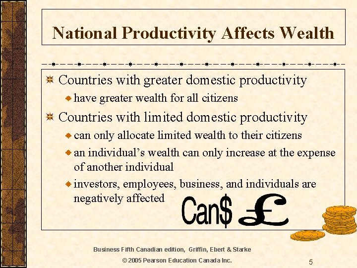 National Productivity Affects Wealth Countries with greater domestic productivity have greater wealth for all