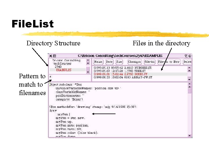 File. List Directory Structure Pattern to match to filenames Files in the directory 