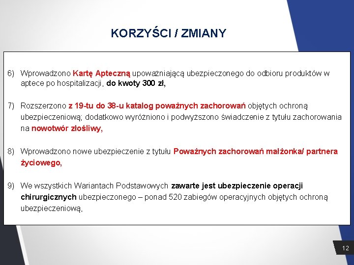 KORZYŚCI / ZMIANY 6) Wprowadzono Kartę Apteczną upoważniającą ubezpieczonego do odbioru produktów w aptece