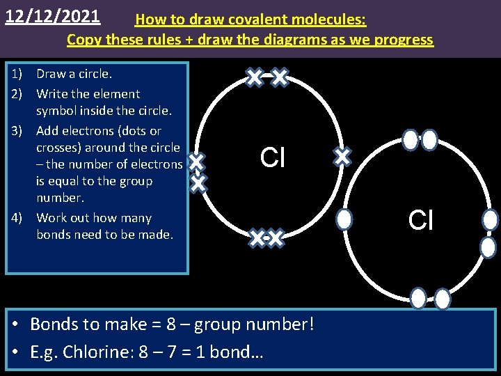 12/12/2021 How to draw covalent molecules: Copy these rules + draw the diagrams as