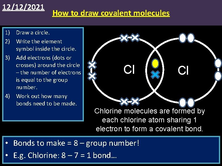 12/12/2021 How to draw covalent molecules 1) Draw a circle. 2) Write the element