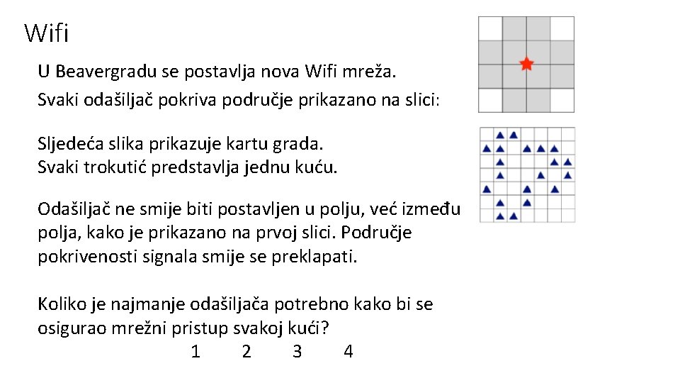 Wifi U Beavergradu se postavlja nova Wifi mreža. Svaki odašiljač pokriva područje prikazano na