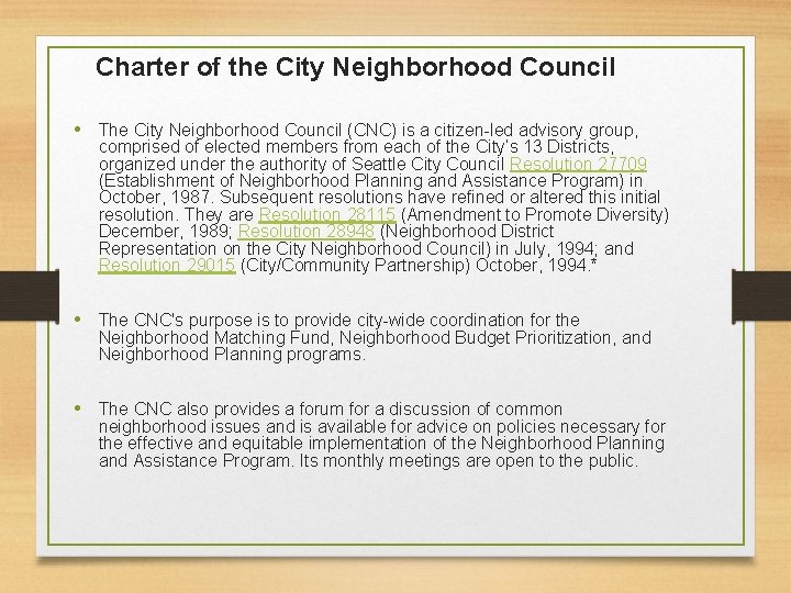 Charter of the City Neighborhood Council • The City Neighborhood Council (CNC) is a