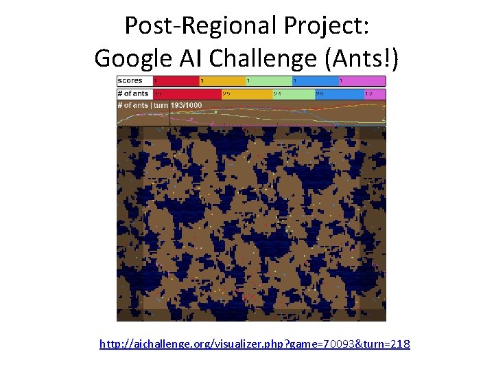 Post-Regional Project: Google AI Challenge (Ants!) http: //aichallenge. org/visualizer. php? game=70093&turn=218 