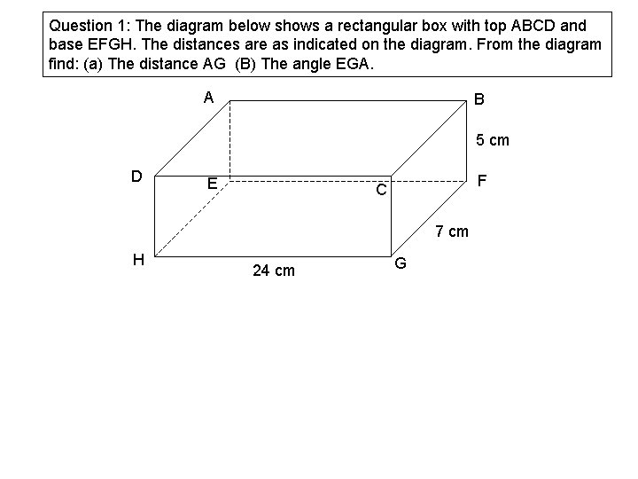 Question 1: The diagram below shows a rectangular box with top ABCD and base