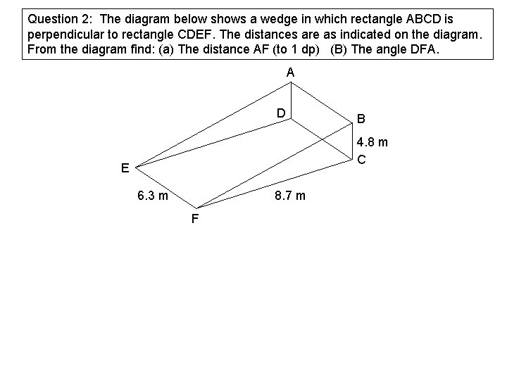 Question 2: The diagram below shows a wedge in which rectangle ABCD is perpendicular