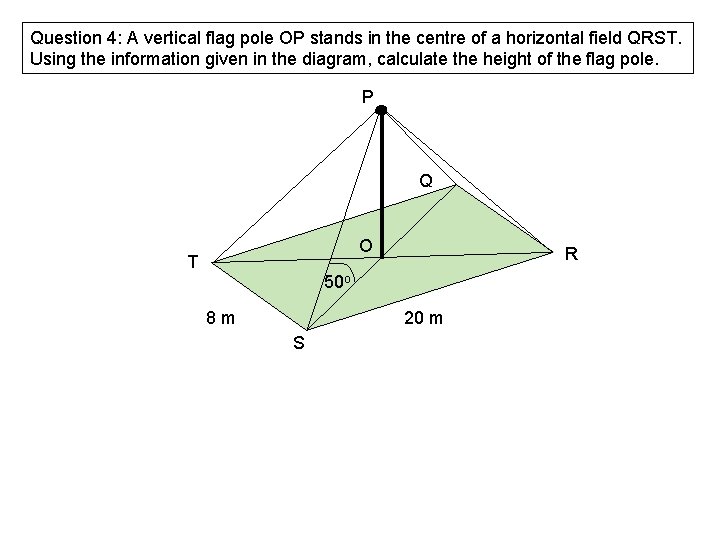 Question 4: A vertical flag pole OP stands in the centre of a horizontal