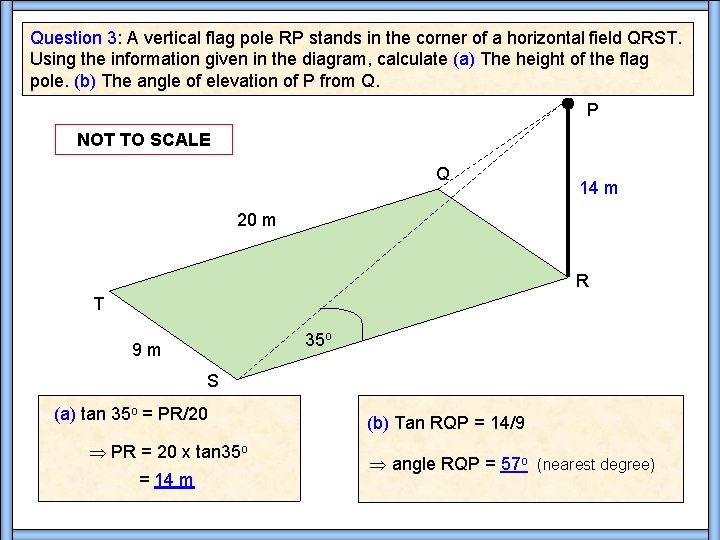 Question 3: A vertical flag pole RP stands in the corner of a horizontal