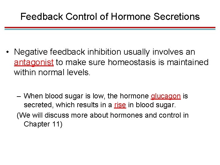 Feedback Control of Hormone Secretions • Negative feedback inhibition usually involves an antagonist to Feedback Control of Hormone Secretions • Negative feedback inhibition usually involves an antagonist to