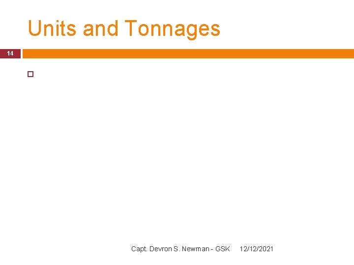 Units and Tonnages 14 Capt. Devron S. Newman - GSK 12/12/2021 