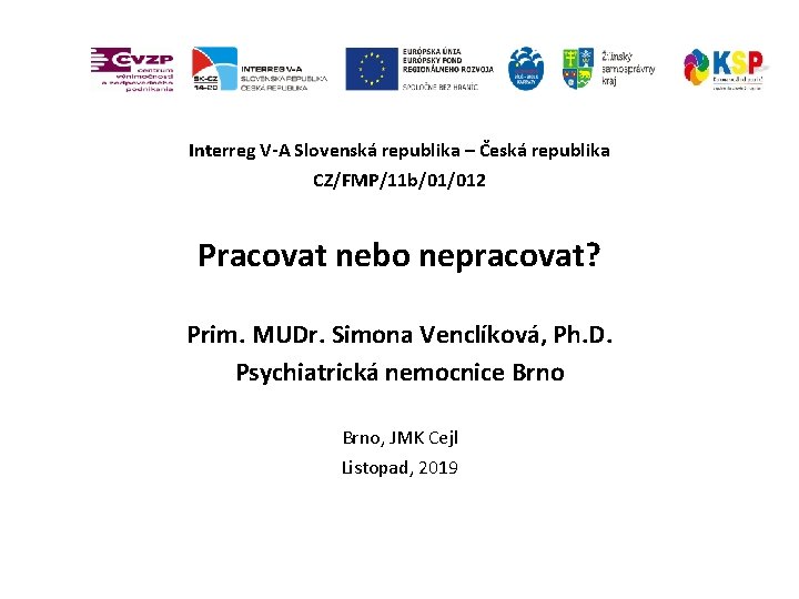 Interreg V-A Slovenská republika – Česká republika CZ/FMP/11 b/01/012 Pracovat nebo nepracovat? Prim. MUDr.