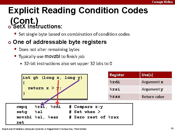 Carnegie Mellon Explicit Reading Condition Codes (Cont. ) ¢ Set. X Instructions: § Set