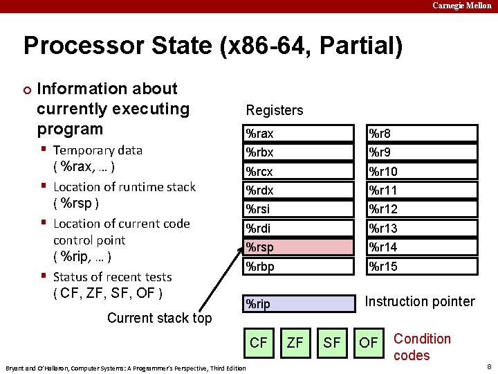 Carnegie Mellon Processor State (x 86 -64, Partial) ¢ Information about currently executing program
