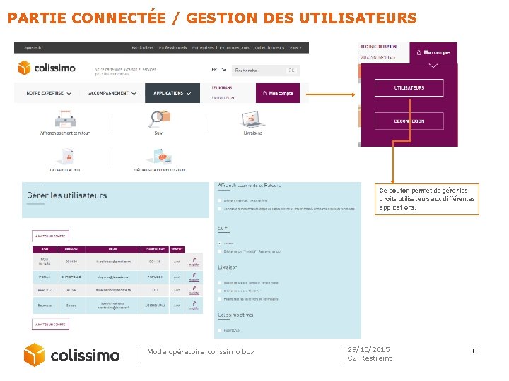 PARTIE CONNECTÉE / GESTION DES UTILISATEURS Ce bouton permet de gérer les droits utilisateurs