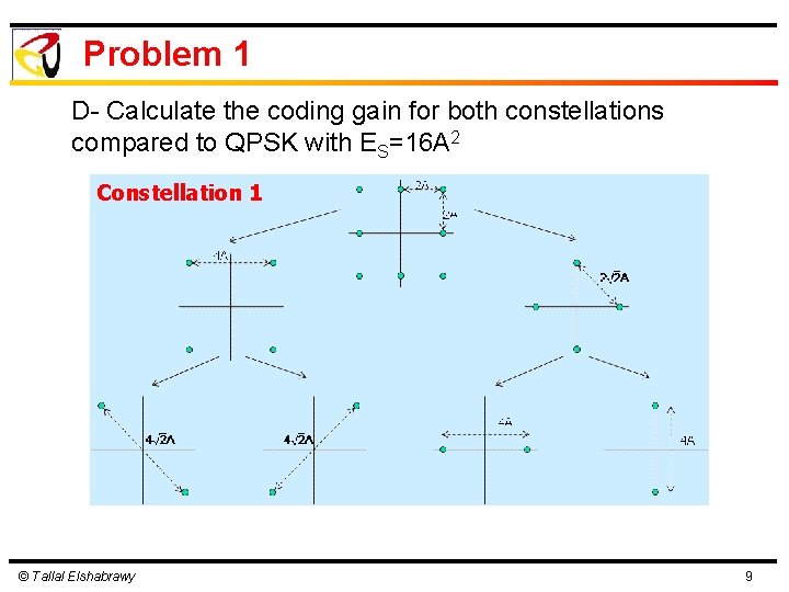 Problem 1 D- Calculate the coding gain for both constellations compared to QPSK with Problem 1 D- Calculate the coding gain for both constellations compared to QPSK with