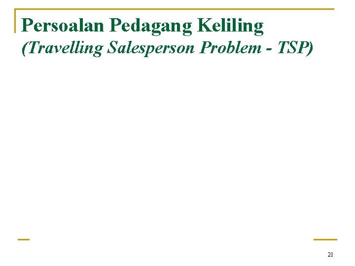 Persoalan Pedagang Keliling (Travelling Salesperson Problem - TSP) 21 