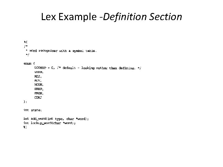 Lex Example -Definition Section 