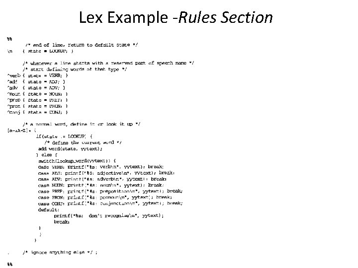 Lex Example -Rules Section 