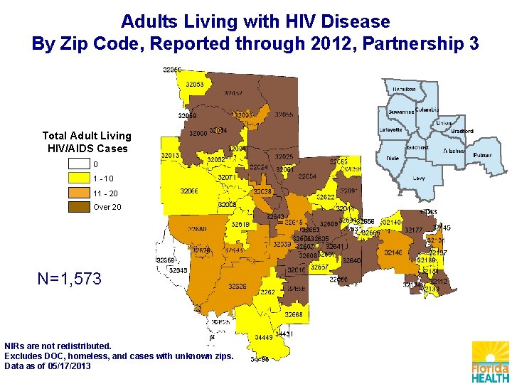 Adults Living with HIV Disease By Zip Code, Reported through 2012, Partnership 3 Total