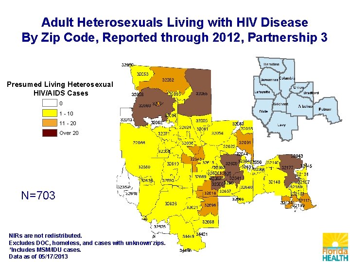 Adult Heterosexuals Living with HIV Disease By Zip Code, Reported through 2012, Partnership 3
