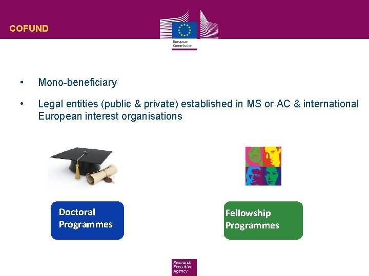 COFUND • Mono-beneficiary • Legal entities (public & private) established in MS or AC