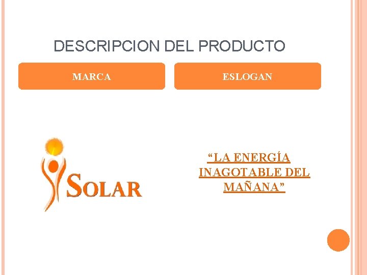 DESCRIPCION DEL PRODUCTO MARCA ESLOGAN “LA ENERGÍA INAGOTABLE DEL MAÑANA” 