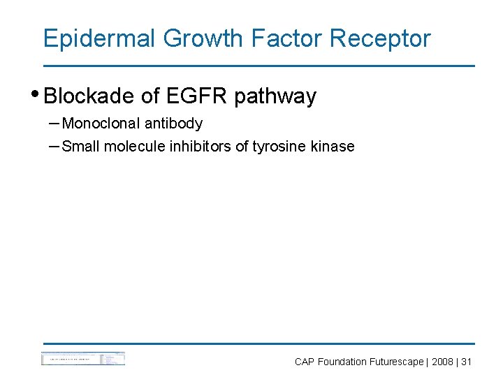 Epidermal Growth Factor Receptor • Blockade of EGFR pathway – Monoclonal antibody – Small