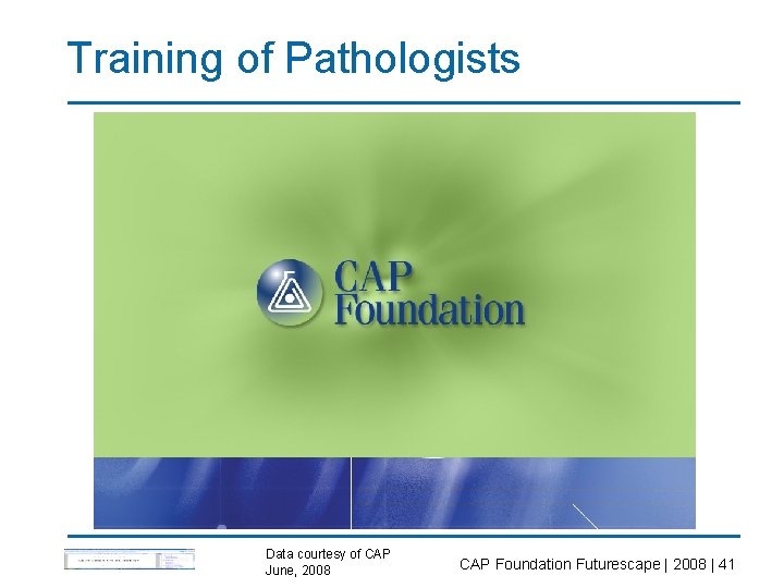 Training of Pathologists Data courtesy of CAP June, 2008 CAP Foundation Futurescape | 2008