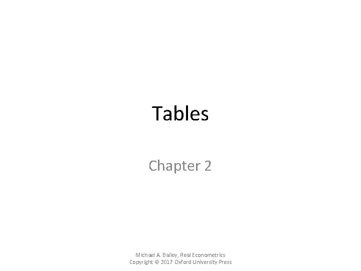 Tables Chapter 2 Michael A. Bailey, Real Econometrics Copyright © 2017 Oxford University Press