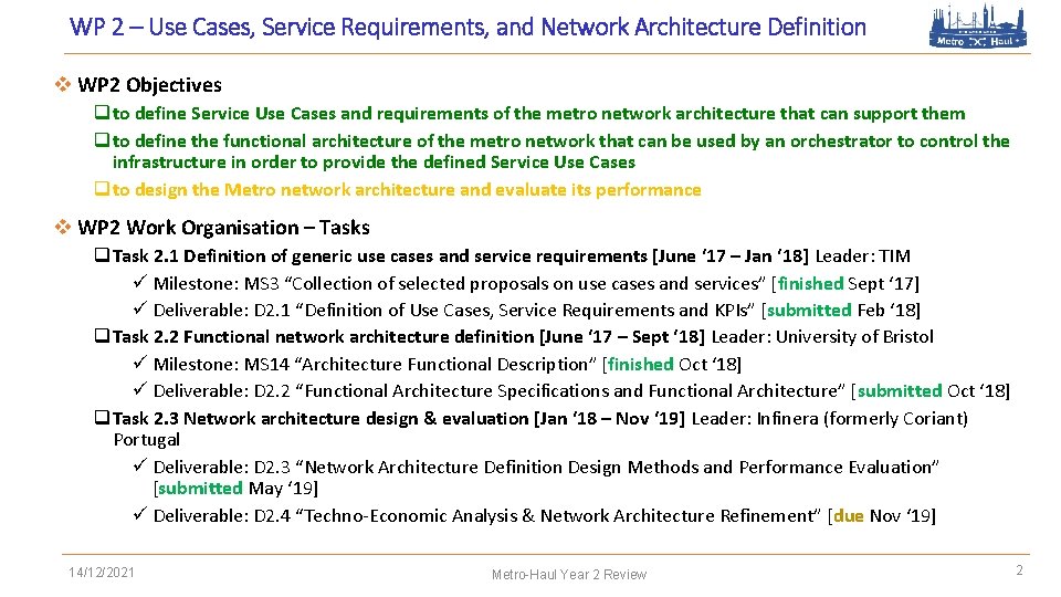 WP 2 – Use Cases, Service Requirements, and Network Architecture Definition v WP 2