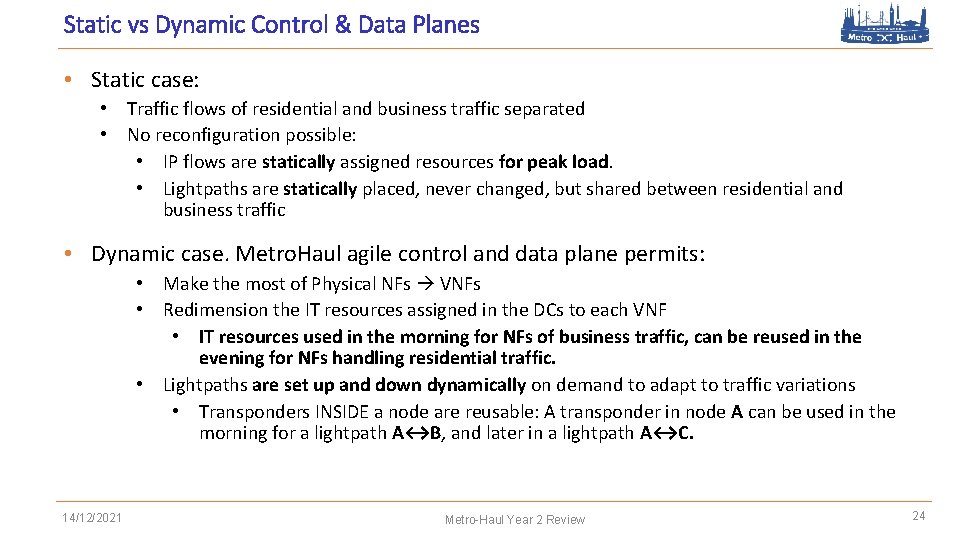 Static vs Dynamic Control & Data Planes • Static case: • Traffic flows of