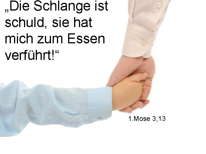 „Die Schlange ist schuld, sie hat mich zum Essen verführt!“ 1. Mose 3, 13