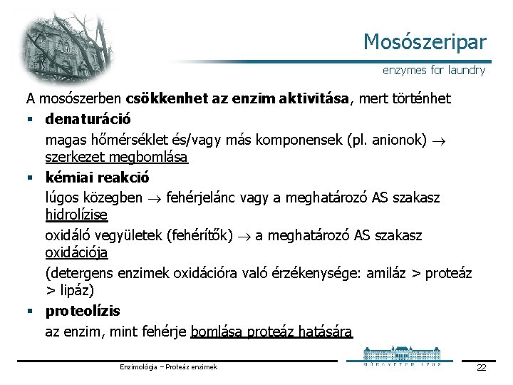 Mosószeripar enzymes for laundry A mosószerben csökkenhet az enzim aktivitása, mert történhet § denaturáció