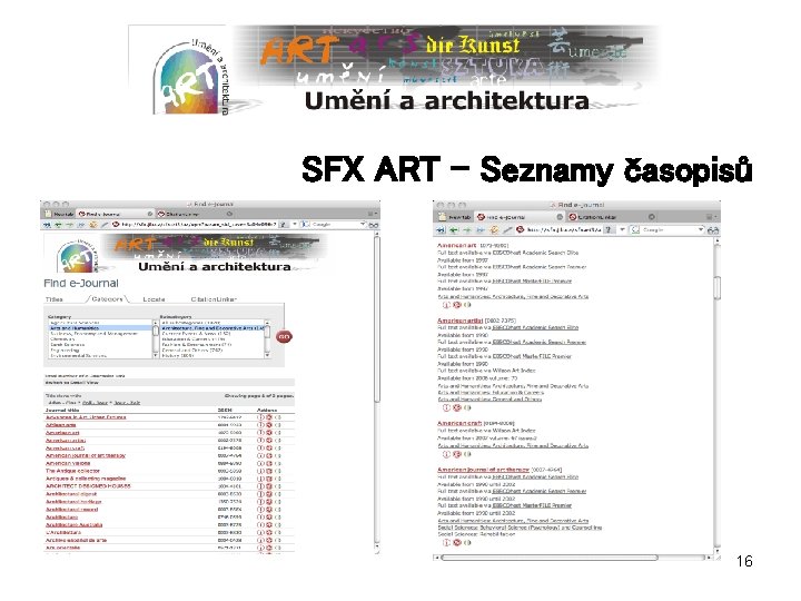 SFX ART – Seznamy časopisů 16 