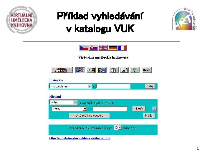 Příklad vyhledávání v katalogu VUK 5 