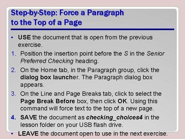 Step-by-Step: Force a Paragraph to the Top of a Page • USE the document