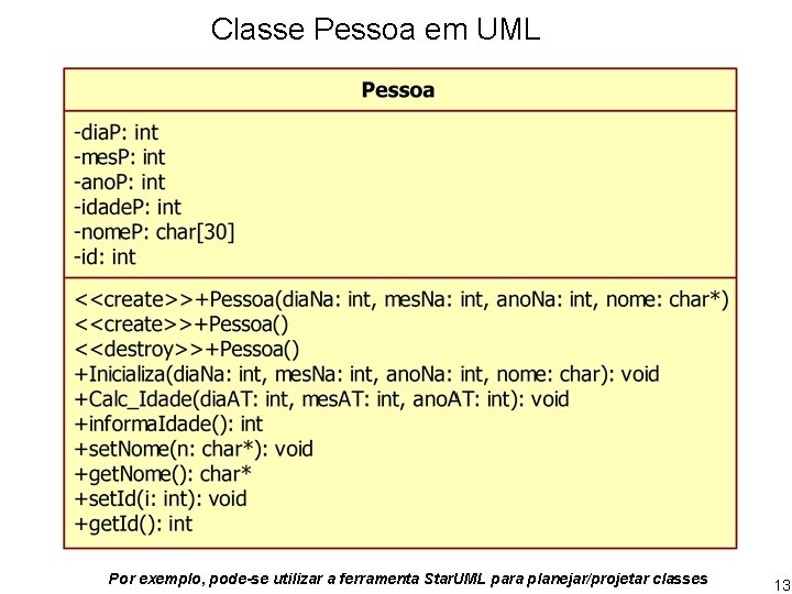 Classe Pessoa em UML Por exemplo, pode-se utilizar a ferramenta Star. UML para planejar/projetar