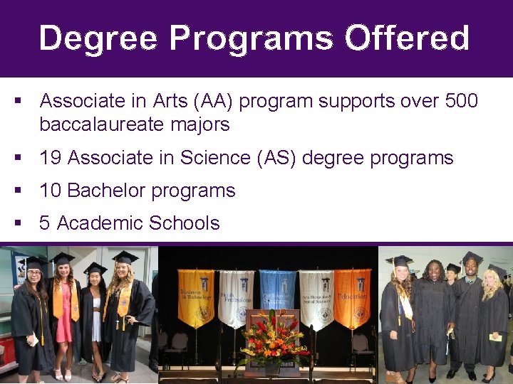 Degree Programs Offered § Associate in Arts (AA) program supports over 500 baccalaureate majors