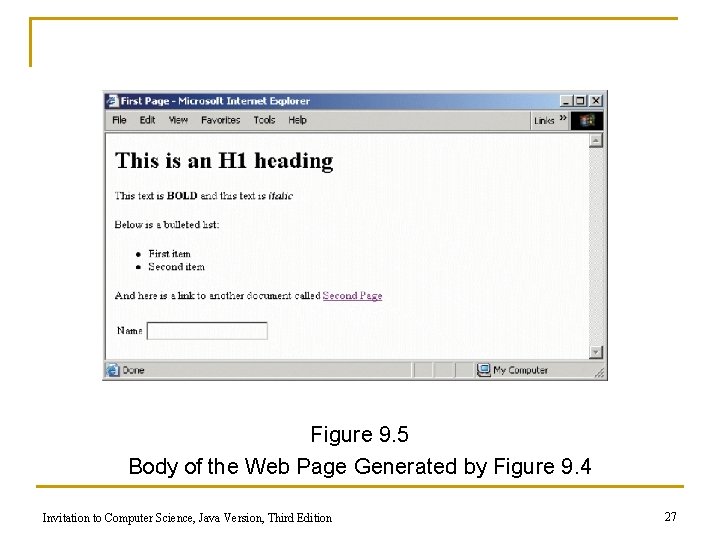 Figure 9. 5 Body of the Web Page Generated by Figure 9. 4 Invitation