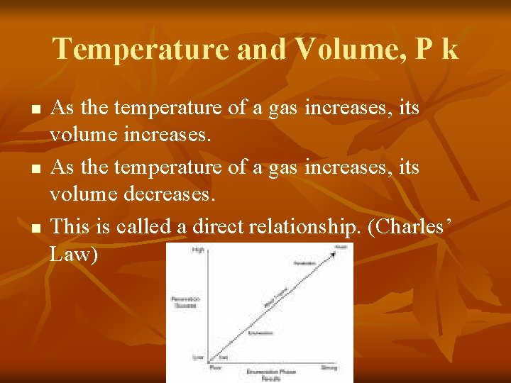 Temperature and Volume, P k n n n As the temperature of a gas