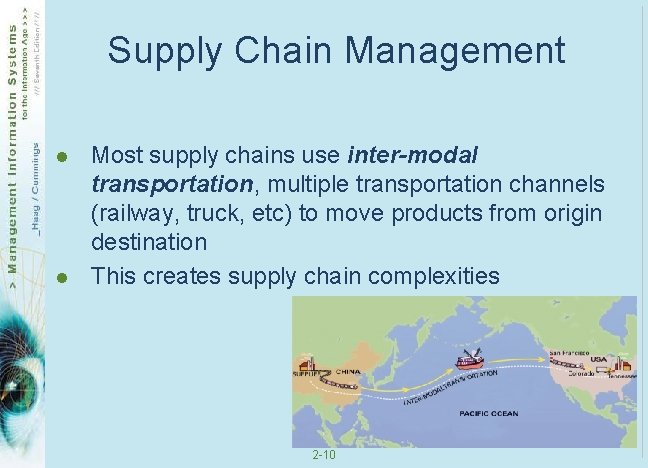 Supply Chain Management l l Most supply chains use inter-modal transportation, multiple transportation channels