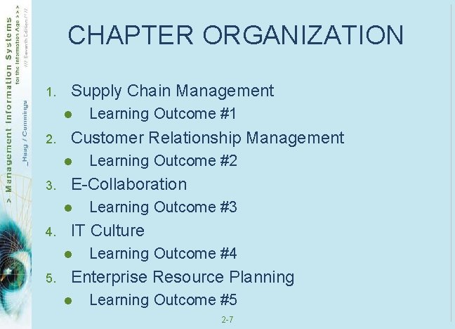 CHAPTER ORGANIZATION 1. Supply Chain Management l 2. Customer Relationship Management l 3. Learning