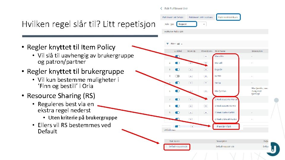 Hvilken regel slår til? Litt repetisjon • Regler knyttet til Item Policy • Vil