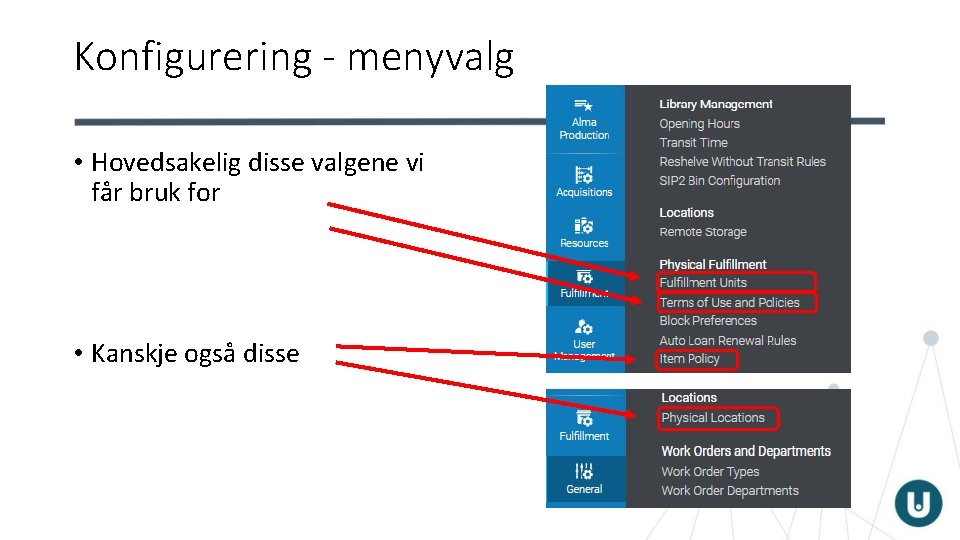 Konfigurering - menyvalg • Hovedsakelig disse valgene vi får bruk for • Kanskje også