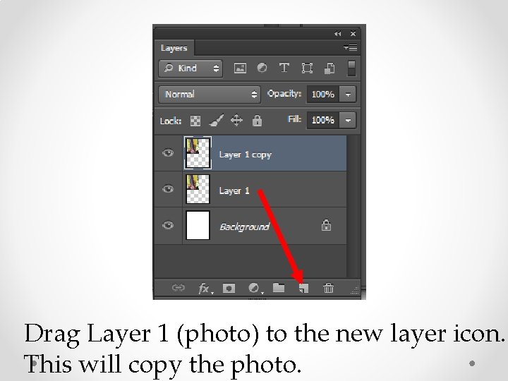 Drag Layer 1 (photo) to the new layer icon. This will copy the photo.