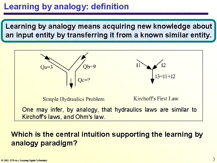 Learning by analogy: definition Learning by analogy means acquiring new knowledge about an input